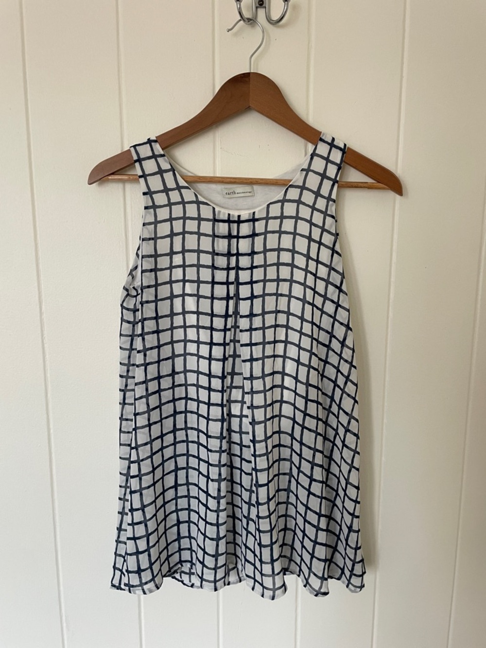 Japanese Brand Navy Grid Sleeveless Swing Tunic